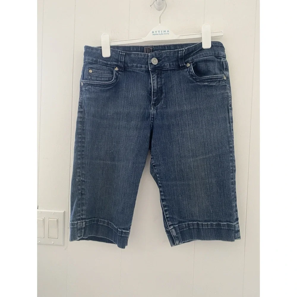 Kut From The Kloth Blue Denim Bermuda Shorts Sz 14 Logo Cotton Blend 13